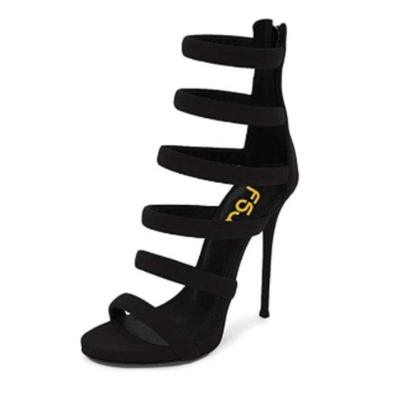FSJ Shoes - FSJ Black Open Toe Stiletto Heel Gladiator Sandals